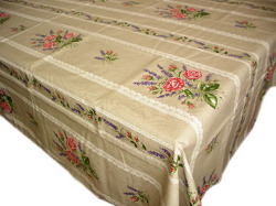 French coated tablecloth (Roses. lavender x natural)